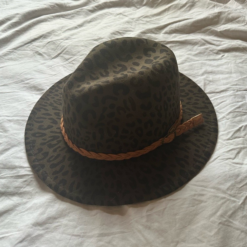 Leopard Print Panama with Braided Band - One Size NWT